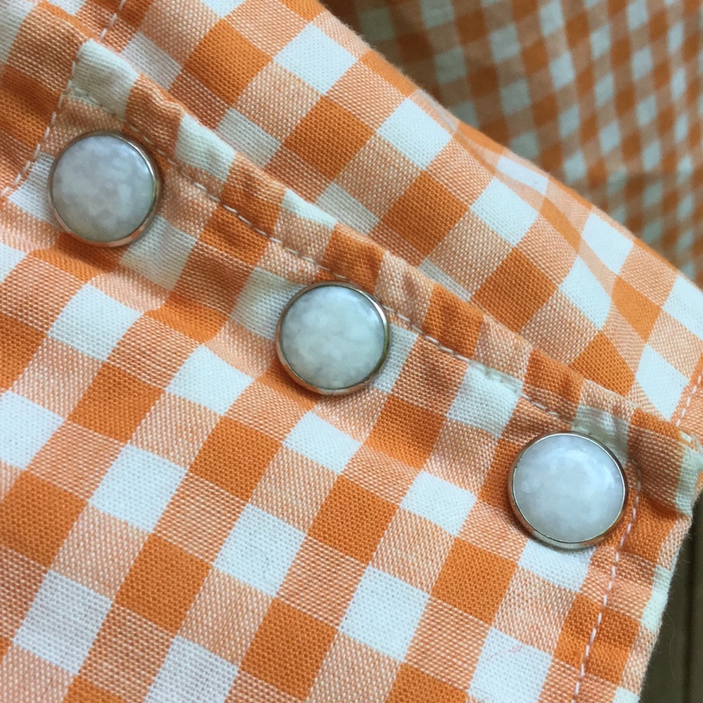 Unisex Vintage Orange/White Gingham Western Shirt - Picture 4 of 8